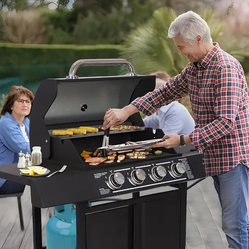 Miniatura 7 de LEISU Parrilla de gas propano de 4 quemadores con quemador lateral y rejillas de hierro fundido, parrilla de salida de 50,0000 BTU para cocina