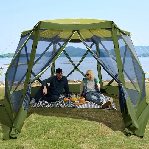 Miniatura 11 de Timber Ridge Gazebo desplegable, casa portátil de pantalla instantánea con malla, fácil de instalar en 60 segundos, mide 12.1' x 10.5' x 7.2', se