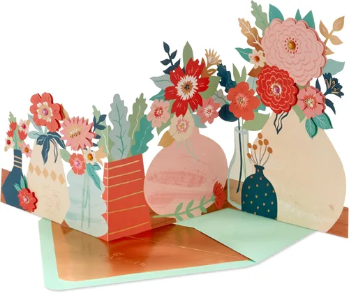 Hallmark Tarjeta en blanco de firma (exhibición de flores plegadas de acordeón) para cumpleaños, pensando en ti, gracias, aniversario, todas las