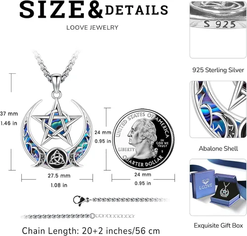 Miniatura 210 de Collar de pentagrama de plata de ley con triple luna, diosa celta, nudo celta, nudo de brujas, Ankh, sol y luna, Hécate, lilith, Santa Muerte