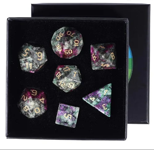 Miniatura 11 de rockcloud Juego de 7 dados poliédricos DND de piedra de sangre africana, dados hechos a mano con piedra de cristal curativo con caja de dados
