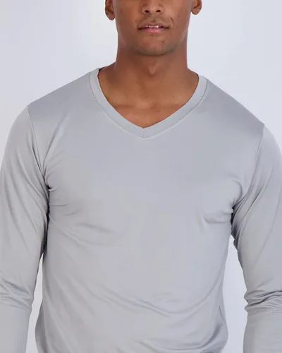 Miniatura 4 de Real Essentials Paquete de 4 camiseta deportiva de manga larga con cuello en V para hombre, de ajuste seco, para exteriores, UPF 50+