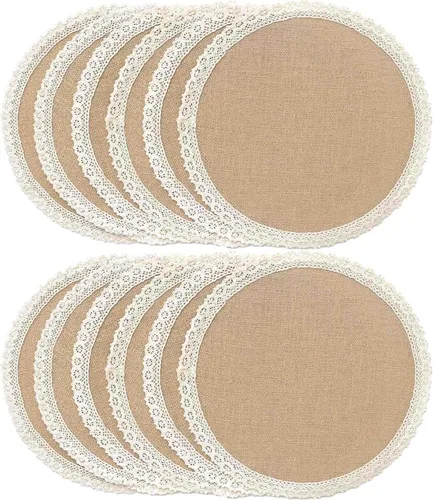 Miniatura 15 de FunWheat - Juego de 12 manteles individuales redondos de arpillera trenzados para mesas de comedor, 15 pulgadas, resistentes al calor, de yute