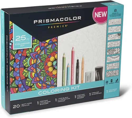 Prismacolor Kit premium de lápices de colores de núcleo suave para adultos con marcador, borrador, sacapuntas y cuadernos para pintar, 25 piezas