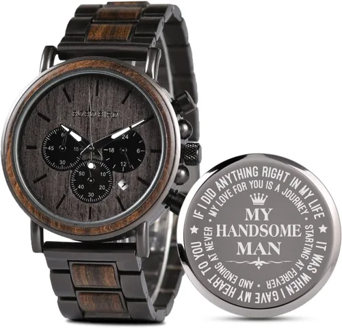 Miniatura 18 de 2win Reloj de madera grabado para novio, mi hombre, prometido, marido, relojes de madera personalizados para hombres, cumpleaños, aniversario, reloj