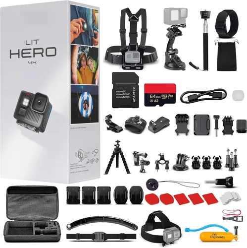 Cámara de acción GoPro LIT Hero 4K ligera y compacta (Go Pro Hero LIT) | Luz LED incorporada | Estabilización HyperSmooth | para vlogs, deportes y
