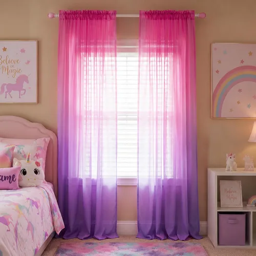 Miniatura 8 de Cortinas rosas y verdes para decoración de dormitorio de sirena, juego de 1 panel transparente, con bolsillo para barra, cortinas de sirena