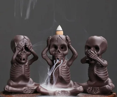 Comeon - Quemador de incienso de reflujo con decoración de calavera, soporte para varillas de incienso de flujo inverso, quemador de incienso de