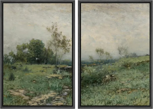 Miniatura 58 de MUDECOR Lienzo enmarcado para pared, bosque brumoso, reflejos, paisaje tranquilo, ilustraciones modernas, arte decorativo, bohemio, tranquilo/zen