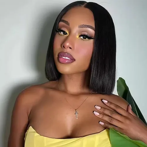 Miniatura 4 de Match All Skin Blunt Cut Bob Glueless Lace Wig Pre Plucked Natural Baby Hair Short Bob Bone Straight 13X4 HD Invisible Lace Wig Braizilian Human