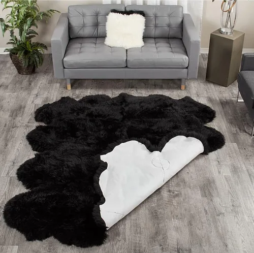 Miniatura 5 de HUAHOO Alfombra de Piel de Oveja Auténtica Premium Real de Australia Piel de Oveja Natural de Lujo Esponjosa Piel de Cordero Alfombra de Área Fundas