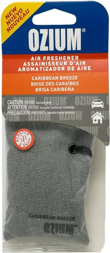 Ozium Ambientadores perfumados para coche y eliminador de olores para automóvil, armarios del hogar, zapatos y maletas (brisa del caribe, 1 unidad)