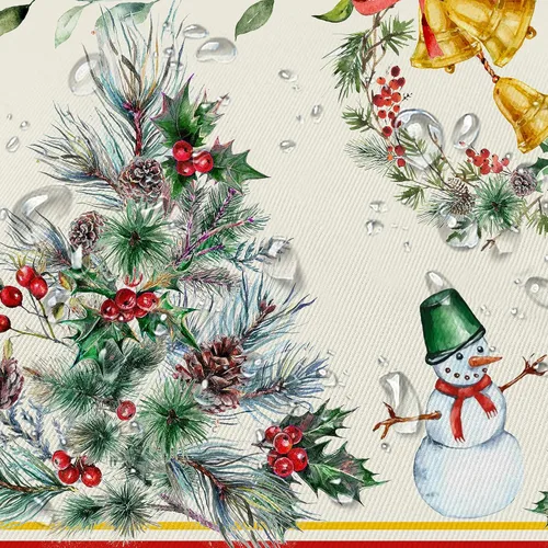 Miniatura 4 de Yighty Mantel Redondo de Navidad de 60 x 60 pulgadas, Mantel de Mesa de Decoración Navideña de Árbol y Alce, Poliéster Impermeable y Resistente a