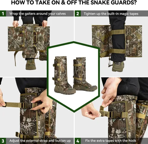 Miniatura 6 de GearOZ Polainas de Serpiente, Polainas de Cuero de Serpiente, Polainas de Pierna Inferior Impermeables, Protectores de Mordeduras de Serpiente