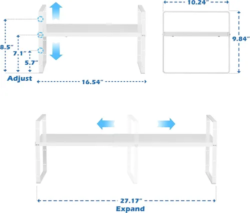 Miniatura 3 de SANNO Organizador de estantes de cocina expandibles, altura ajustable, gran apilable, armario de cocina, organizador de despensa y mostrador, Negro