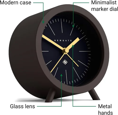 Miniatura 4 de NEWGATE Reloj despertador Fred Diseño moderno de barril Marrón chocolate y azul Ideal para mesita de noche, escritorio o estante Moderno