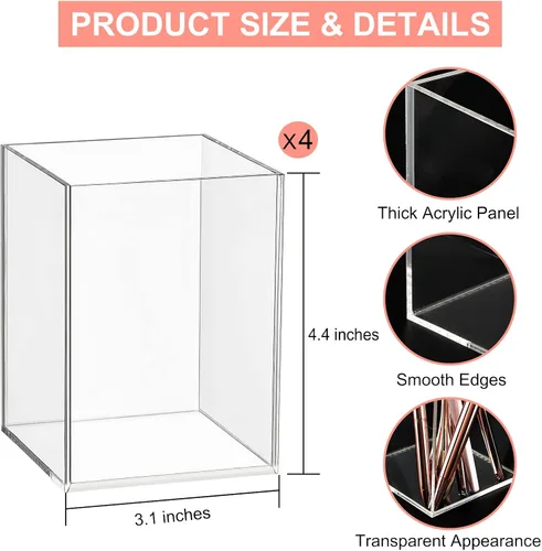 Miniatura 2 de Mototo 2 soportes de acrílico transparente para bolígrafos, redondos y vasos para lápices, soporte para maquillaje transparente, organizador