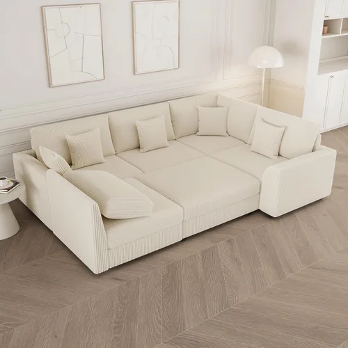 Miniatura 4 de Sofá seccional modular de 146", en forma de U de gran tamaño, sofá cama convertible, asiento profundo cómodo sofá nube con otomana y 5 almohadas