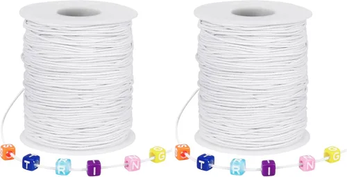 Miniatura 8 de Cordón Elástico Blanco, 328 Pies 2mm de Hilo Elástico para Pulsera, Collar, Fabricación de Joyería, Cuentas y Manualidades