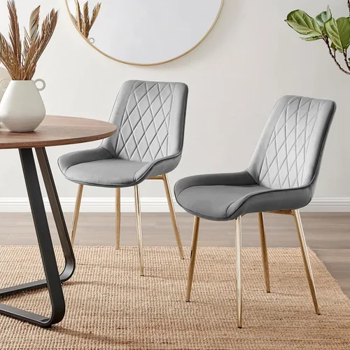 Miniatura 27 de Furniturebox - Juego de 2 sillas de comedor Pesaro, terciopelo crema, plateado, patas de metal cromado, modernas, contemporáneas, de lujo, sillas