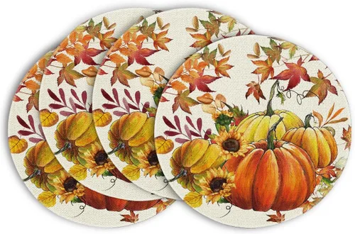 Miniatura 9 de Artoid Mode Juego de 2 manteles individuales de otoño con diseño de calabazas, hojas de arce, girasol, 12 x 18 pulgadas, manteles individuales