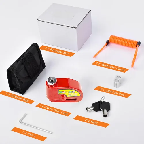 Miniatura 8 de Bloqueo de freno de disco de alarma para motocicleta, cerraduras de motocicleta, antirrobo, bloqueo de disco de seguridad, impermeable, 110 dB, Rojo