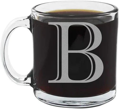 Miniatura 22 de Spotted Dog Company Taza de café de vidrio transparente con monograma grabado de 12 onzas (letra A), regalos de café personalizados de la A a la Z