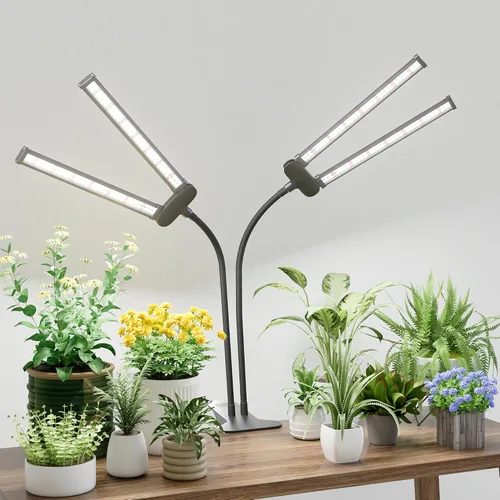Luz LED de cultivo, lámpara de crecimiento para plantas de interior con clip de espectro completo blanco súper brillante de 6000K con cabezal doble
