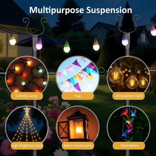 Miniatura 6 de Paquete de 2 postes de luz de cadena – postes de iluminación de metal pesado de 10 pies, soporte ajustable para exteriores con tenedor para patio