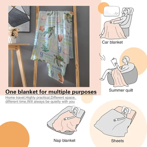 Miniatura 8 de Manta personalizada con nombre, texto y nombre, manta personalizada con nombre para bebés, niños, niñas y adultos, manta personalizada para Tortuga