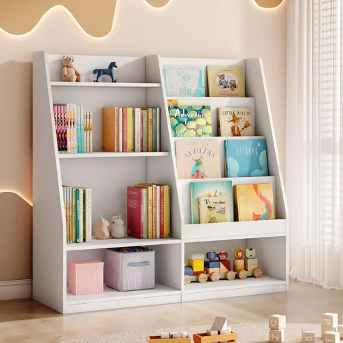 Miniatura 13 de Tatub Estantería de madera para niños de 6 niveles y almacenamiento de juguetes, organizador de juguetes para niños con estantes para libros, Blanco