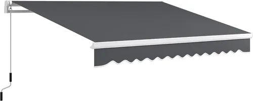 Miniatura 12 de Outsunny - Toldo retráctil de 10 x 8 pies, toldo para patio, toldo para sol con manivela manual, tela resistente a los rayos UV y al agua y Rayas