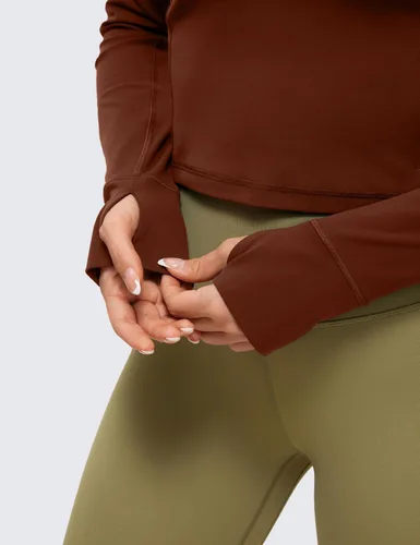 Miniatura 3 de CRZ YOGA Butterluxe - Camisetas de entrenamiento de manga larga con media cremallera para mujer, sudadera atlética recortada para correr