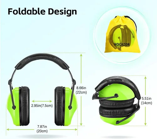 Miniatura 5 de 2 Pack HZ015 Orejeras de protección para niños, orejeras de seguridad duraderas con cancelación de ruido, verde+verde