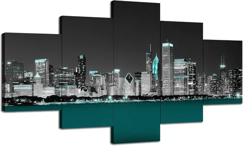 Miniatura 31 de Cawpom Arte de pared de Los Ángeles en blanco y negro, cuadro decorativo para pared, diseño de horizonte de Los Ángeles, póster de palmera, marco