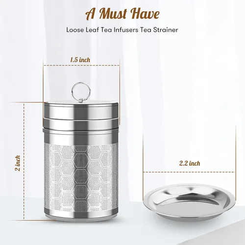 Miniatura 2 de Infusores de té para té suelto, (2 unidades) Juego de coladores de té de acero inoxidable 18/8, té de malla extra fina para té preparado, especias