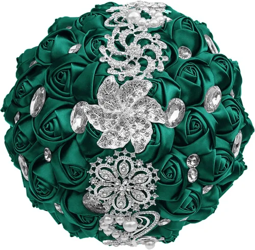 Miniatura 10 de XINNI Ramo de boda nupcial hecho a mano novia dama de honor satén rosa ramo de flores con diamantes de imitación perla encaje decoración de boda