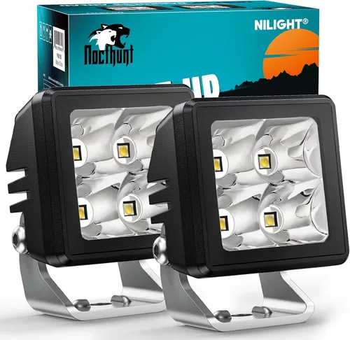Nilight - Juego de 2 focos LED para motocicleta de 2 pulgadas y 20 W, haz focalizado cuadrado, luz de trabajo mini para conducción, incorporada EMC,