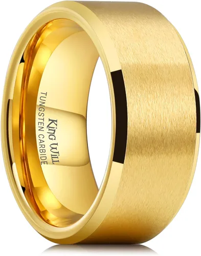Miniatura 181 de King Will Anillo de boda de tungsteno para hombre, disponible en 15/64 a 25/64 de pulgada (6 a 10 mm), negro/plata, acabado mate, borde pulido