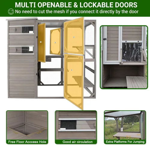 Miniatura 4 de PetsCosset Gran Encierro para Gatos al Aire Libre, Casa para Gatos Resistente a la Intemperie Conectada a la Ventana para Múltiples Gatos, Refugio