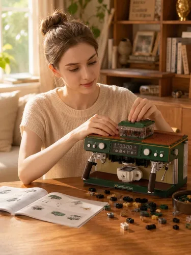 Miniatura 4 de Juego de construcción de máquina de café para adultos 928 piezas: kit de bloques de cafetera de doble cabeza, modelo clásico de colección