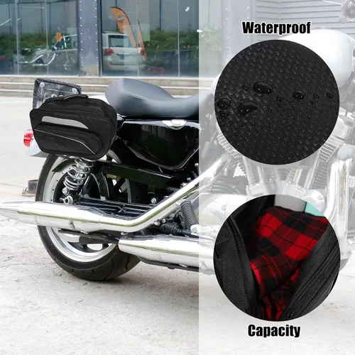 Miniatura 4 de X AUTOHAUX 1 par universal de alforjas laterales para motocicleta, bolsa de equipaje de ciclismo, hebillas ajustables, piel sintética, color negro