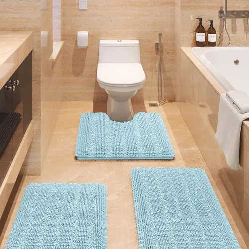 Miniatura 35 de ACCUMTEK - Juego de alfombras de baño a rayas beige de 3 piezas, ultrasuaves, antideslizantes de chenilla, alfombras de baño mullidas y absorbentes