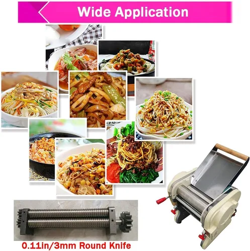 Miniatura 4 de Máquina eléctrica de prensa de pasta de acero inoxidable, máquina de fabricación de fideos de cuchillo redondo de 0.118 in, ancho ajustable