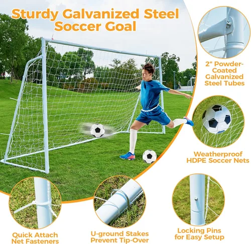 Miniatura 3 de Portería de fútbol de 12 x 6, 10 x 6.5, 8 x 6, 6 x 4 pies, portería de fútbol de metal para patio trasero, portería de fútbol para niños, jóvenes