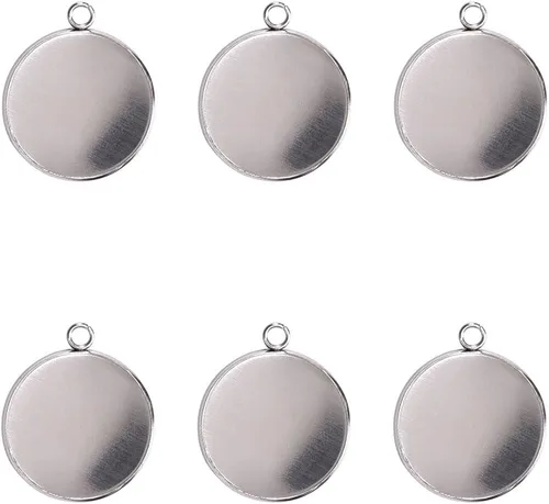 Miniatura 9 de LANBEIDE Bandejas colgantes de bisel de acero inoxidable, bandejas colgantes de cabujón, espacios en blanco colgantes de 0.394 x 0.394 in, 50