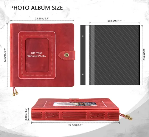 Miniatura 3 de Álbum de fotos de cuero con páginas autoadhesivas, álbum de fotos de cuero a mano, álbum familiar de boda, capacidad para fotos de 3 x 5, 4 x 6, 5 x