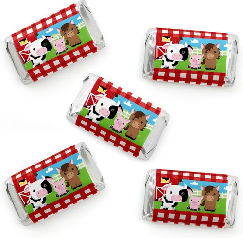 Big Dot of Happiness Animales de granja – Mini pegatinas de barra de caramelo – Barnyard Baby Shower o fiesta de cumpleaños pequeños favores – 40