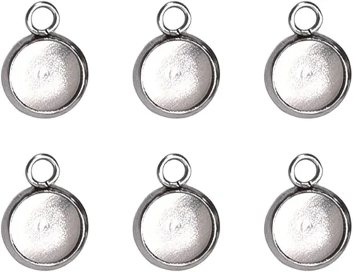 Miniatura 8 de LANBEIDE Bandejas colgantes de bisel de acero inoxidable, bandejas colgantes de cabujón, espacios en blanco colgantes de 0.394 x 0.394 in, 50