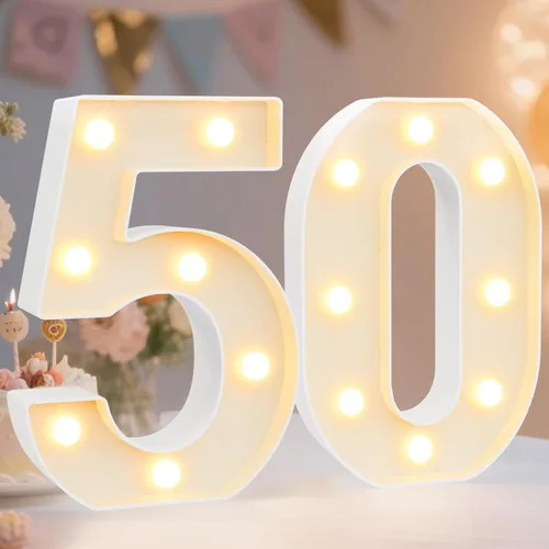 Miniatura 69 de Pooqla Letras y Números Decorativos con Luces LED, Letras y Números de Neón de Plástico Blanco para Decoración de Fiestas, Bodas, Funciona